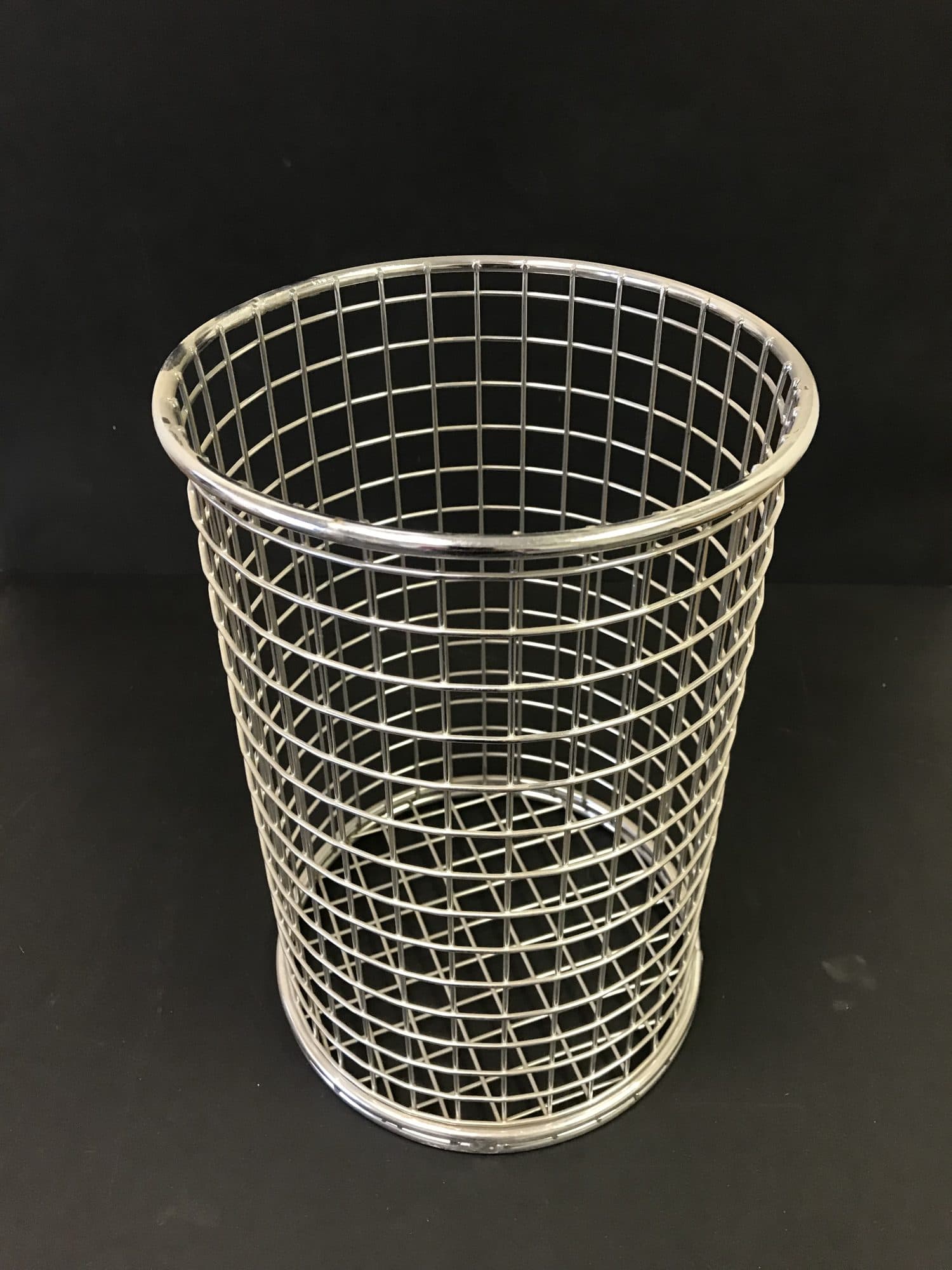 Tall round wire mesh storage bin